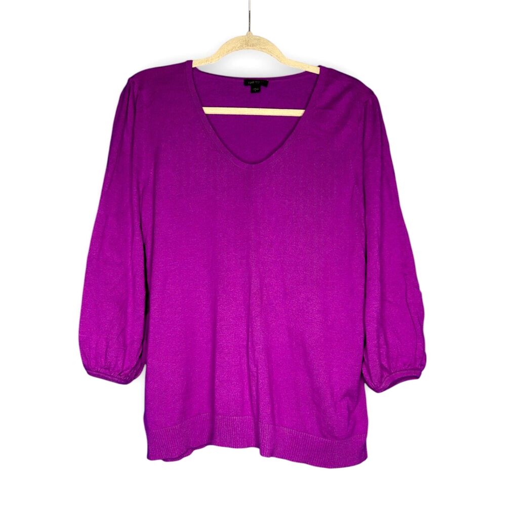 J. Jill Womens Magenta 3/4‎ Sleeve Sweater Sz L Silk Elevated Basic Quiet Luxury